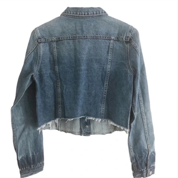 GRLFRND CARA Denim Jacket Raw Hem Distressed Wash - Picture 5 of 7